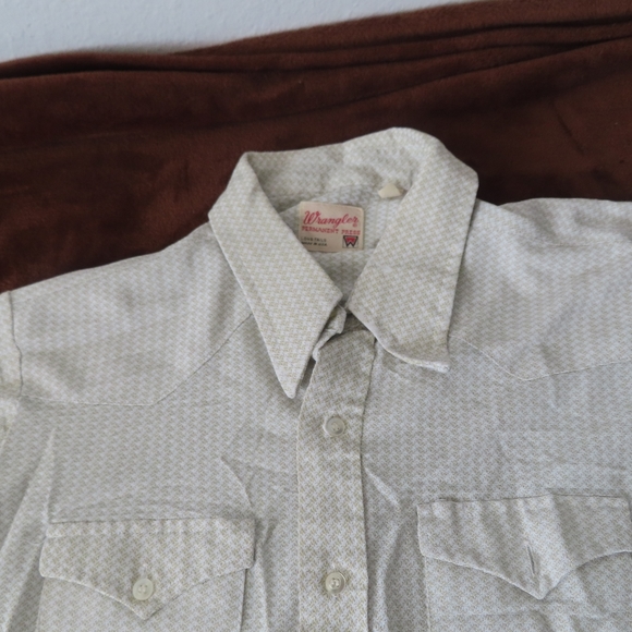 VTG Wrangler print Western Shirt Mens button up Long Tails Made in USA 16.5 35 - Picture 5 of 7